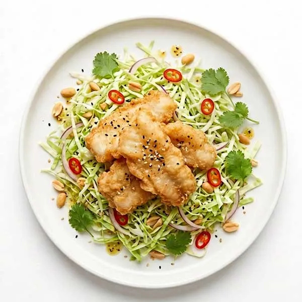 Japanese karaage fish cutlets with cabbage